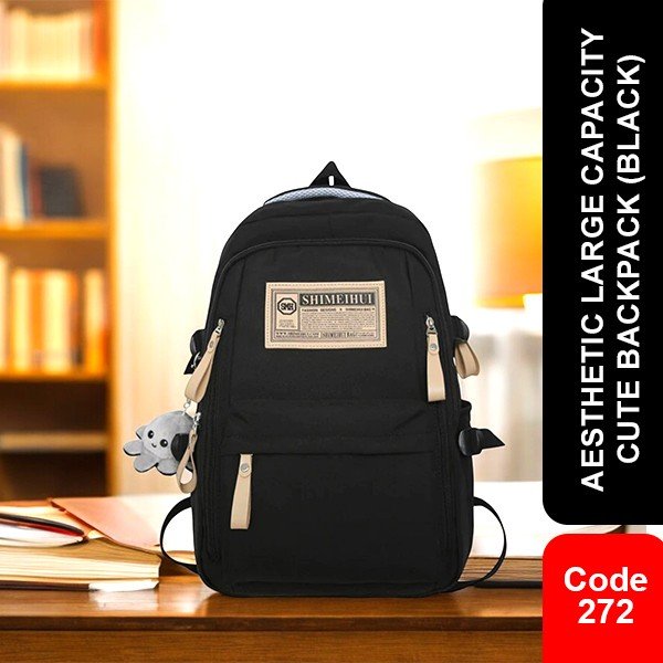 Aesthetic Large Capacity Cute Backpack (Black) Code : 273