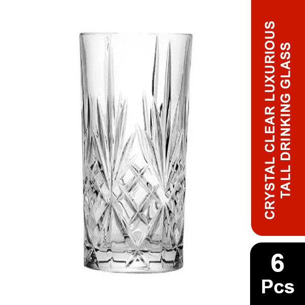 Crystal Clear Luxurious Tall Drinking Glass / Olila - W047 / Heavy Design Glass (6 pieces)