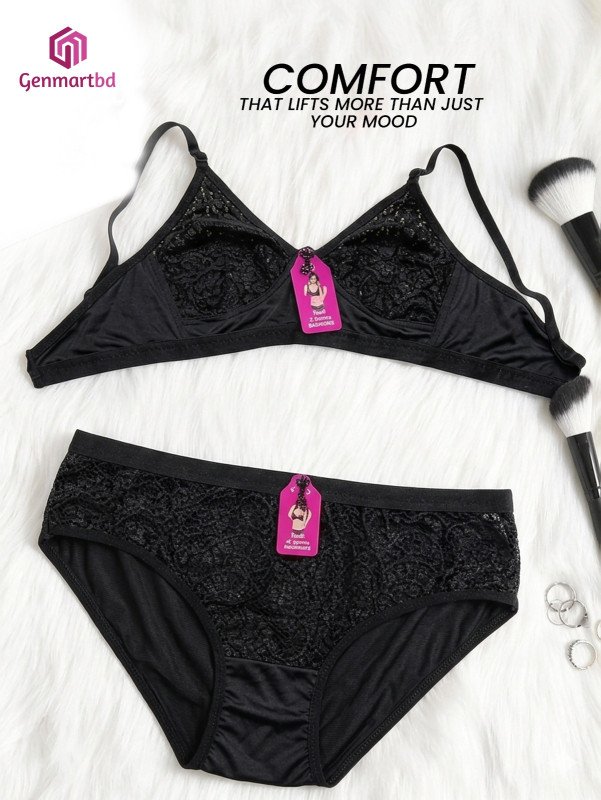 Infinity Bra & Panty Set Black & Off White Colour 2 Set