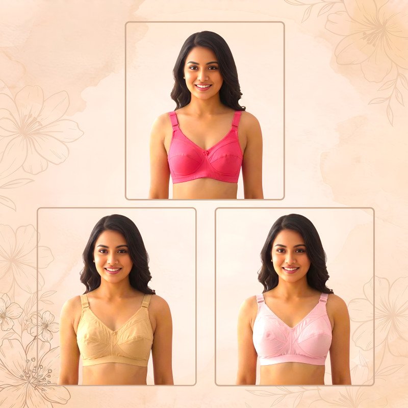 Indian Guddi Women Wear Cotton Bra(Purple/Maroon /Pink)-Size-32/34/36/38/40/42