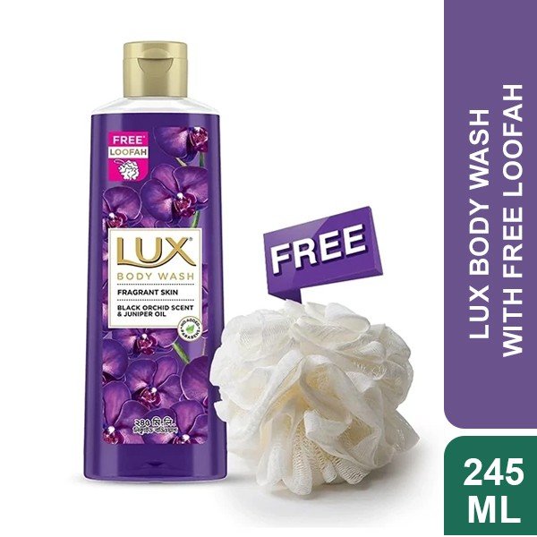 Lux Body Wash Black Orchid Scent & Juniper Oil 245ml (Free Loofah)