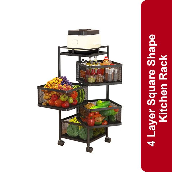 4 Layer Square Shape Kitchen Rack