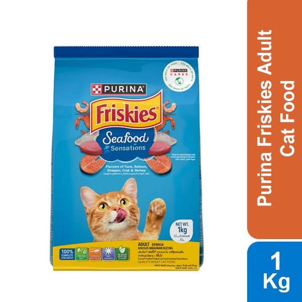 Purina Friskies Adult Cat Food Seafood Sensations Flavours of Tuna, Salmon, Snapper, Crab & Shrimp - 1Kg