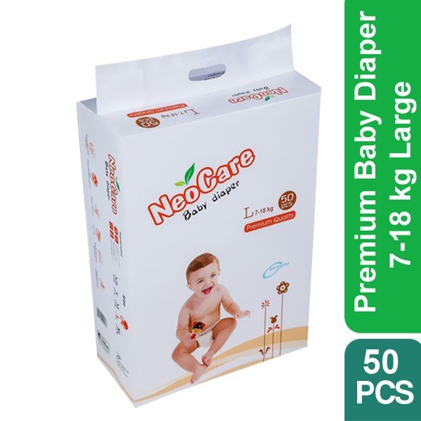 Neocare Premium Baby Diaper L (7–18 kg) – 50 Pcs