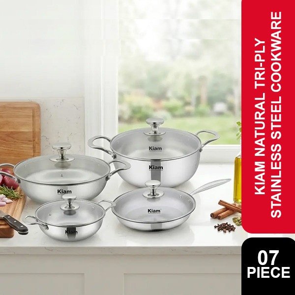 Kiam Tri-Ply Stainless Steal 7pcs Set with Glass Lids