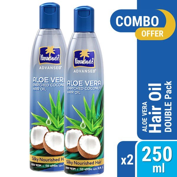 Parachute Hair Oil Advansed Aloe Vera Enriched Coconut 250ml Pack of 2 (250ml x 2)
