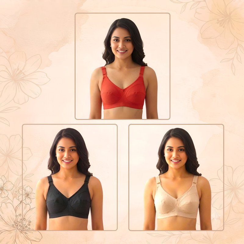 Indian Guddi Women Wear Cotton Bra(Dark Pink/Cream/Baby Pink) Size-32/34/36/38/40/42