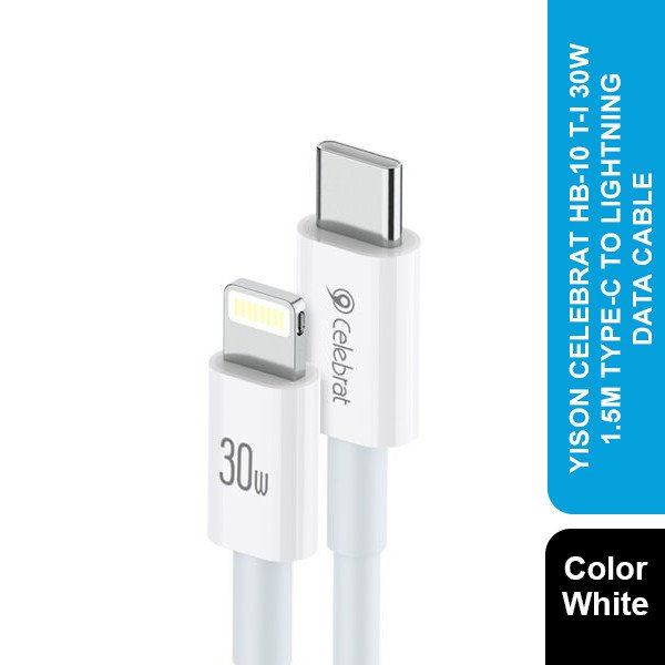 Yison Celebrat HB-10 T-I 30W 1.5m Type-C to Lightning Data Cable - White