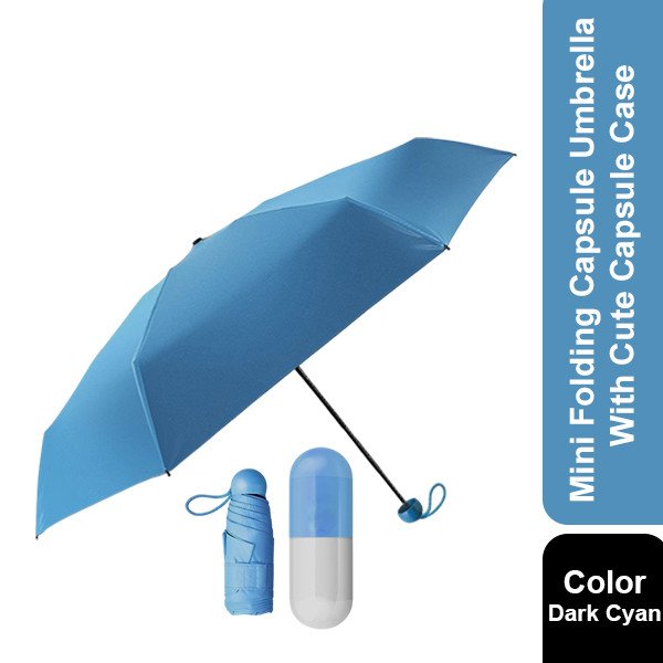 Mini Folding Capsule Umbrella With Cute Capsule Case-Dark Cyan