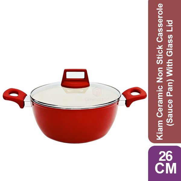 Kiam Ceramic Non Stick Casserole (Sauce Pan) with Glass Lid- 26 cm IB