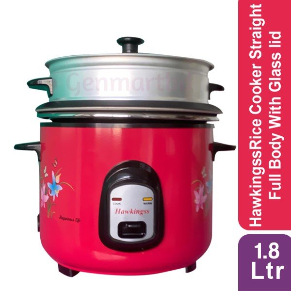 Hawkingss rice cooker straight full body with glass lid 1.8 ltr