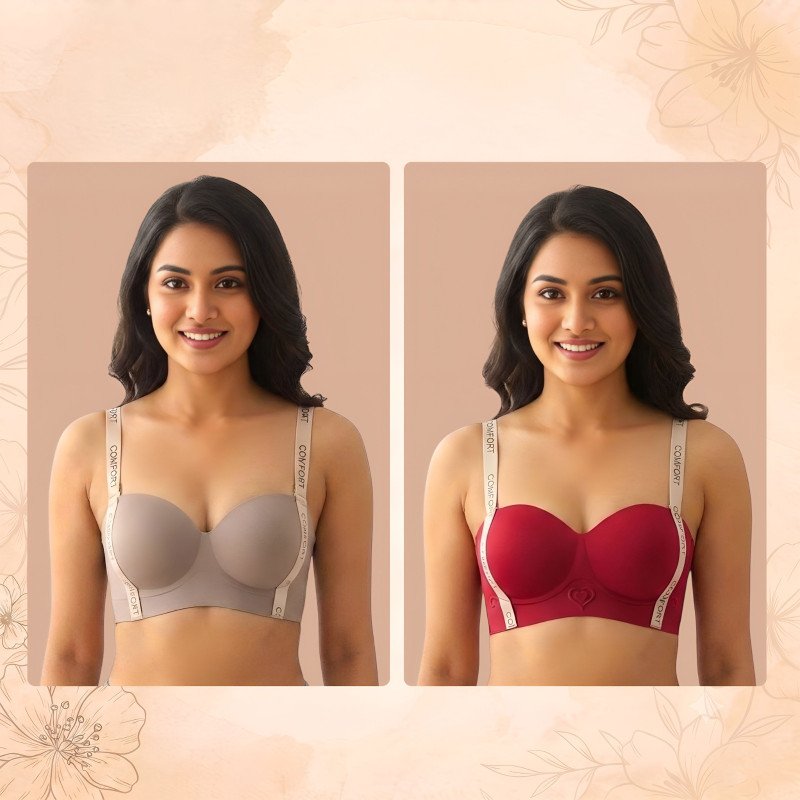 Comfort Premium Seamles Bra 2 Pcs(Red/Ash)S-32/34/36/38/40